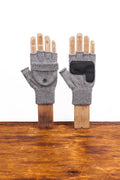 Grey Tweed Original Ragg Wool Convertible Fingerless Glomitt with Deerskin Patch