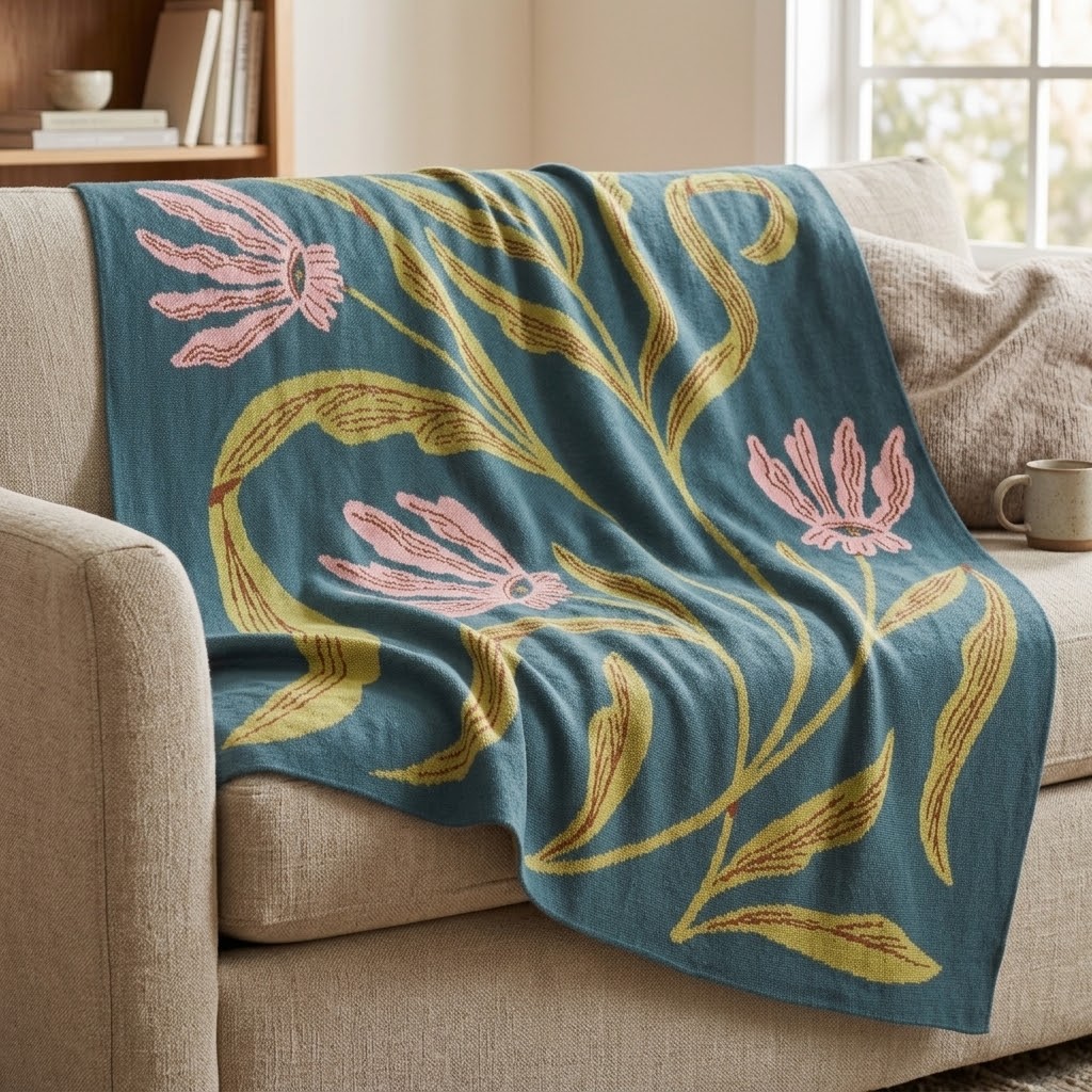 Flora Vision Knit Cotton Throw Blanket
