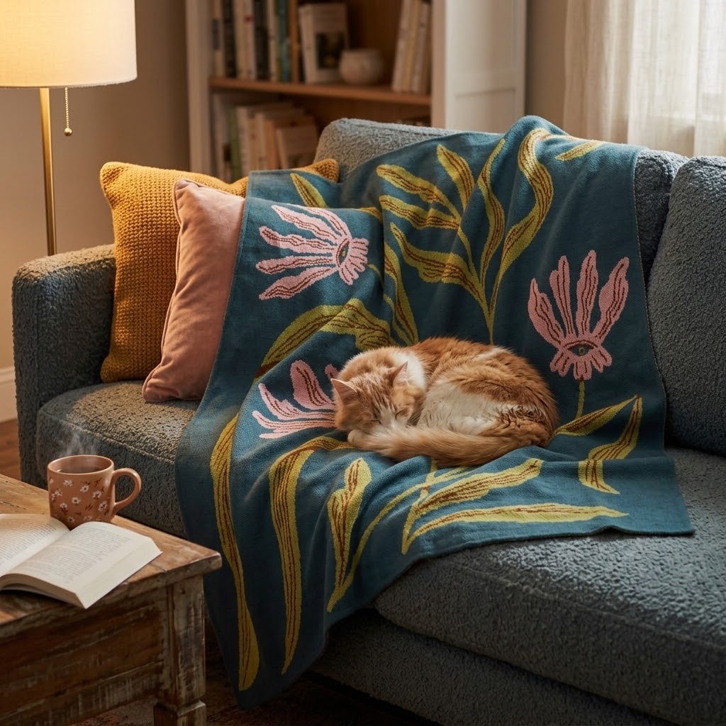 Flora Vision Knit Cotton Throw Blanket